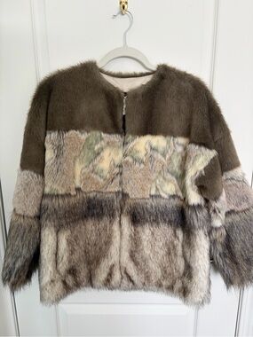 Zara Faux Fur Jacket — Olive, Tan & Cream